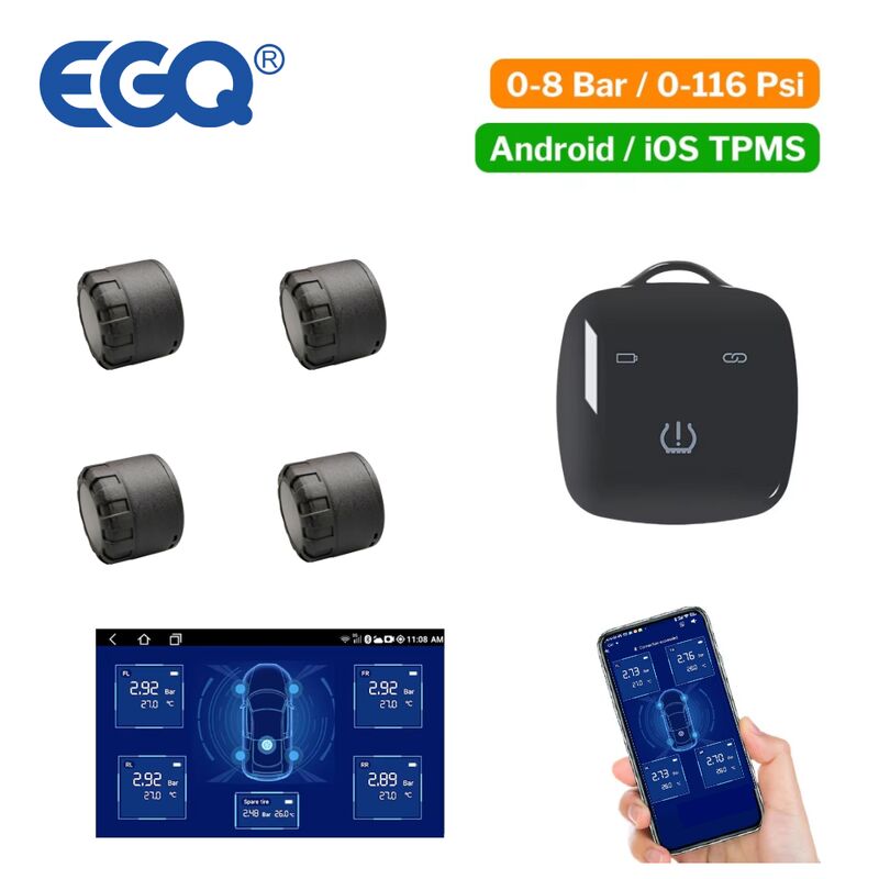 Capteur TPMS externe sans fil BL8 pour voiture avec porte-clés récepteur rechargeable et application mobile compatible avec Android et IOS